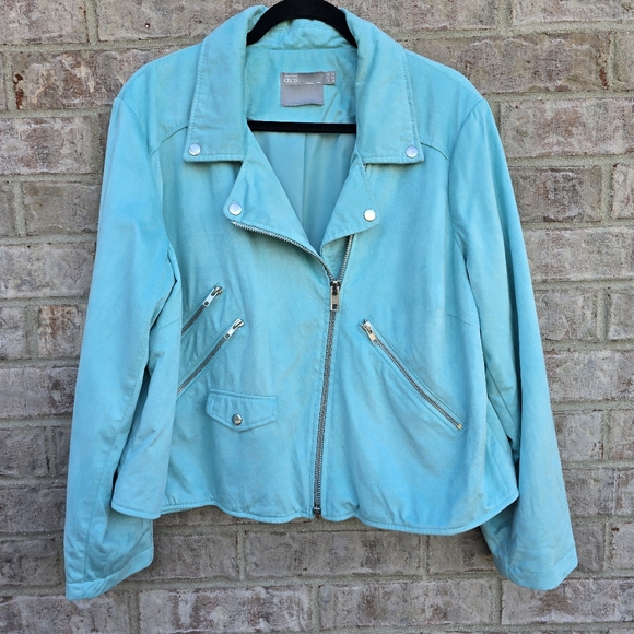 ASOS DESIGN Ultimate Faux Suede Cropped Moto Biker Jacket in Mint Green Size 16 - Picture 13 of 15